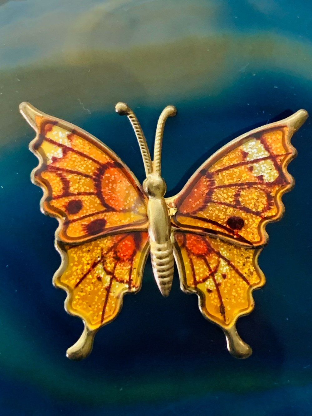 Orange Enamel Butterfly Vintage Pin